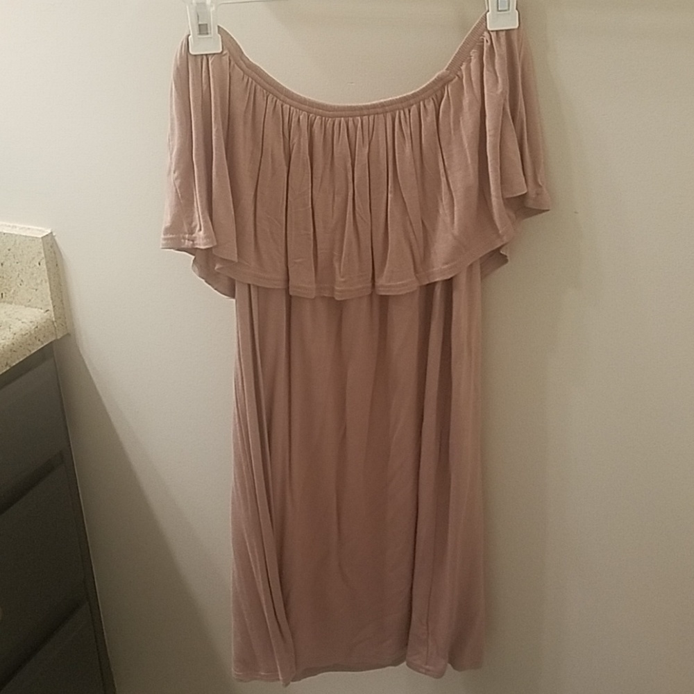Blush pink off the shoulder dress